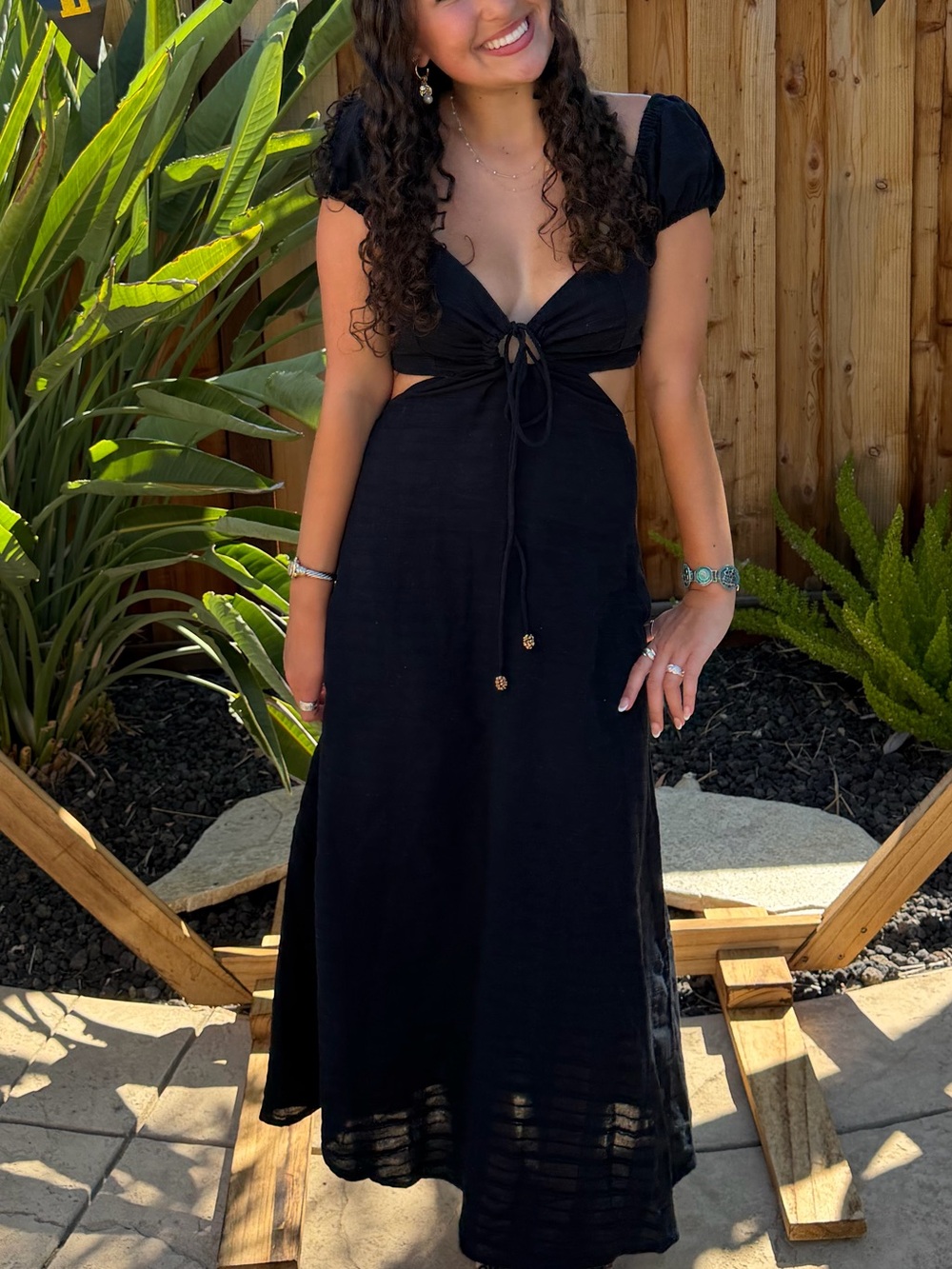 Free people Black Tie-Front cut out Maxi Dress - Women size XS like new